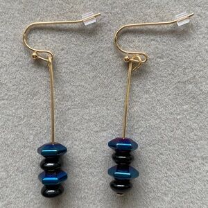 NWOT blue luster stone gold fish hook wire drop earrings.